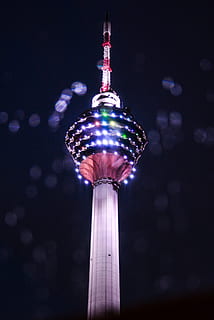 rain, raindrops, window, tower, landmark, kuala lumpur, lockscreen wallpaper, focus on foreground, no people, close-up, night, illuminated, low angle view, outdoors, sphere, single object, lighting equipment, metal, nature, technology, tall - high, sky, reflection, glass - material, city, copy space, silver colored, spire, 2K, CC0, public domain, royalty free