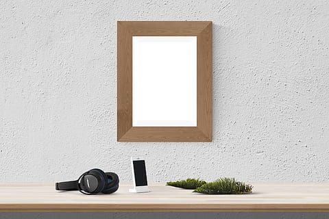 manifesto, telaio, scrivania, i phone, cuffie, pino, caratteristica della parete, nessuno, in casa, tecnologia, finestra, copia spazio, temi fotografici, macchina fotografica - attrezzatura fotografica, giorno, cornice, attrezzatura fotografica, Colore bianco, pianta, tavolo, parete, Camera digitale, legno - materiale, vetro - materiale, vuoto, 2K, CC0, dominio pubblico, privo di copyright