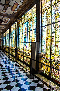 tom gang, vindue, indendørs, glas - materiale, arkitektur, bygning, gulve, farvede glas, ingen mennesker, dag, bygget struktur, flise, glas, gennemsigtig, sted for tilbedelse, multi farvet, Kunst og håndværk, tro, flisebelagt gulv, loft, 5K, CC0, offentligt domæne, royaltyfrie