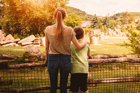 two, siblings, next, park, summer, two people, rear view, togetherness, women, adult, casual clothing, young adult, nature, bonding, tree, emotion, plant, fence, three quarter length, young women, boundary, men, leisure activity, people, couple - relationship, positive emotion, hairstyle, 5K