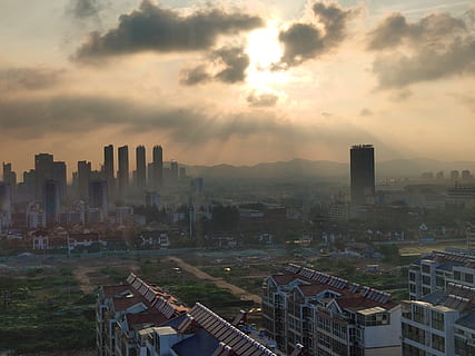 Kina, Rizhao, bygning udvendig, arkitektur, bygget struktur, himmel, by, sky - himmel, solnedgang, bygning, bybilledet, natur, boligområde, skyskraber, høj vinkel visning, ingen mennesker, kontorbygning udvendig, udendørs, rejsemål, landskab, lejlighed, 4K, CC0, offentligt domæne, royaltyfrie