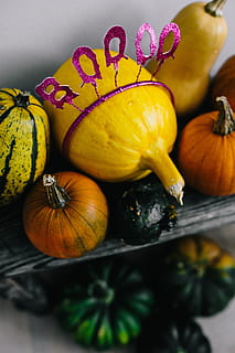 pumpkins & halloween, vegetables, autumn, fall, pumpkins, funny, halloween, ghosts, boo, food, food and drink, pumpkin, healthy eating, freshness, wellbeing, still life, no people, close-up, vegetable, fruit, indoors, orange color, celebration, high angle view, yellow, table, gourd, ripe, 5K