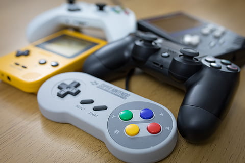 game, console, nintendo, controller, gameboy, playstation, healthcare and medicine, close-up, no people, table, indoors, still life, medicine, technology, control, choice, group of objects, high angle view, pill, studio shot, multi colored, selective focus, medium group of objects, remote control, dose, communication, 5K, CC0, public domain, royalty free