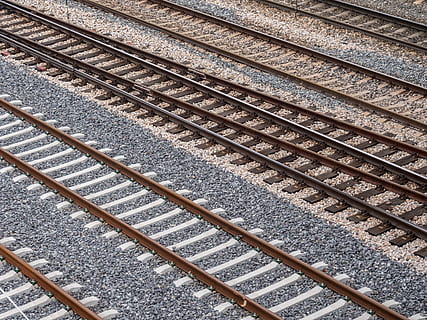 pathways, train, path, route, address, railway, transport, walk, rails, travel, iron, station, destination, rusty, track, rail transportation, railroad track, no people, high angle view, transportation, day, mode of transportation, metal, gravel, backgrounds, full frame, connection, nature, pattern, outdoors, railroad tie, public transportation, architecture, parallel, 5K, CC0, public domain, royalty free