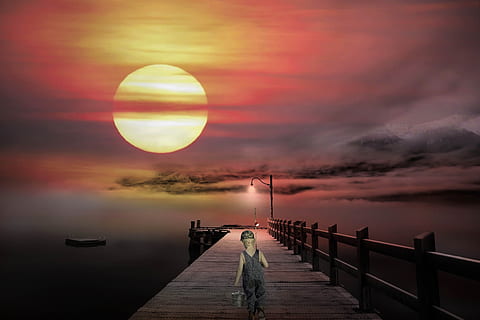 Sonnenuntergang, See, Netz, Junge, Fisch, Abendhimmel, Wasser, Sommer-, Stimmung, Himmel, Schönheit in der Natur, wolke - himmel, Szenen - Natur, Seebrücke, ruhige Szene, Ruhe, Geländer, Richtung, orange Farbe, Natur, idyllisch, Meer, der Weg nach vorn, Anlegesteg, Sonne, draußen, abnehmende Perspektive, 4K, CC0, gemeinfrei, lizenzfrei
