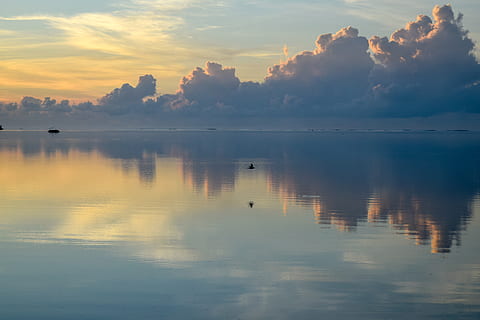 weiße Wolken, Natur, Wetter, draußen, Kumulus, Himmel, Wolke, Wasser, Vogel, Tier, Dämmerung, roter Himmel, Sonnenuntergang, Sonnenlicht, Sonnenaufgang, See, Licht, Fackel, Dock, Hafen, Reflexion, Schönheit in der Natur, Szenen - Natur, Ruhe, Ufergegend, wolke - himmel, ruhige Szene, idyllisch, keine Leute, Nicht-städtische Szene, Silhouette, orange Farbe, 5K, CC0, gemeinfrei, lizenzfrei