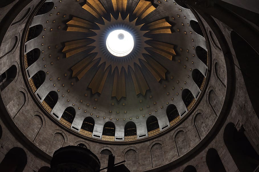 architettura, costruzione, finestra, Gerusalemme, chiesa del Santo Sepolcro, lucernario, Torre, Torre dell'orologio, Chiesa, abside, cupola, cripta, corridoio, archeologia, terrazza, colonna, pilastro, città universitaria, pavimento, soffitto a volta, struttura costruita, religione, in casa, Inquadratura dal basso, luogo di culto, nessuno, credenza, spiritualità, destinazioni di viaggio, storia, il passato, modello, soffitto, ornato, lusso, direttamente sotto, 4K