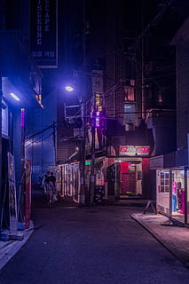 poste de servicio encendido, calle, edificio, ciudad, Seúl, urbano, Corea del Sur, la carretera, pueblo, callejón, escaparate, farola, para caminar, caminar, gente, persona, tienda, Línea eléctrica, firmar, Asia, noche, exterior del edificio, estructura construida, arquitectura, iluminado, transporte, vida en la ciudad, luz de la calle, equipo de iluminación, al aire libre, gente real, almacenar, dirección, personas incidentales, grupo de personas, calle de la ciudad, la vida nocturna, 5K, CC0, dominio público, libre de derechos