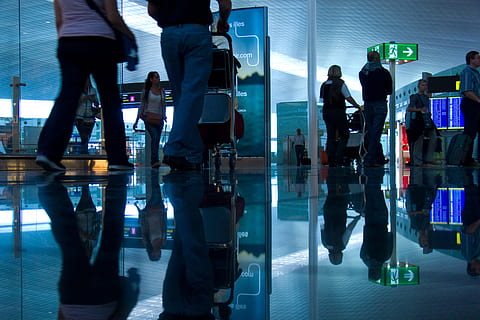 airport passengers, peopleTravel, airport, luggage, passenger, reflection, reflections, group of people, walking, architecture, men, motion, women, people, lifestyles, real people, flooring, indoors, city, travel, standing, adult, day, blurred motion, illuminated, building, modern, leaving, 2K, CC0, public domain, royalty free