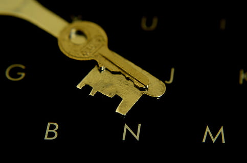 key, keyboard, learning, technology, alphabets, no people, close-up, number, indoors, studio shot, time, black background, business, clock, equipment, full frame, safety, security, accuracy, finance, text, communication, solution, minute hand, 4K, CC0, public domain, royalty free