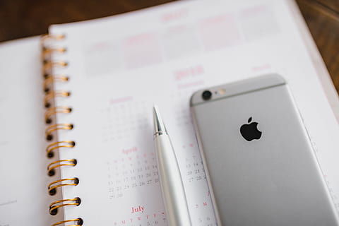 pink calendar, calendar, notebook, diary, note, desk, note pad, spiral notebook, indoors, no people, reminder, close-up, planning, high angle view, book, publication, studio shot, personal organizer, still life, paper, ring binder, number, page, pen, to do list, 4K, CC0, public domain, royalty free