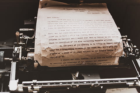white printer paper, Analogue, antique, dark, document, education, equipment, instrument, machine, machinery, office, paper, steel, technology, text, typewriter, typing, vintage, vintage typewriter, no people, indoors, still life, close-up, communication, arts culture and entertainment, music, sheet, publication, book, sheet music, focus on foreground, script, musical equipment, western script, non-western script, 5K, CC0, public domain, royalty free