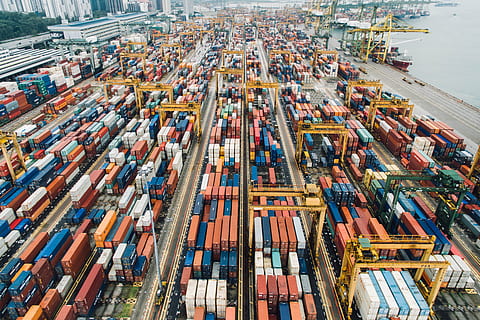 container, van, export, travel, cargo, wharf, block, transportation, architecture, sea, ocean, freight transportation, cargo container, shipping, pier, commercial dock, high angle view, water, stack, business, mode of transportation, harbor, large group of objects, industry, nature, nautical vessel, aerial view, outdoors, no people, trucking, 2K