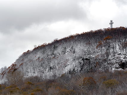 arbres, hivern, neu, raspall, gris, creu, núvol, núvol - cel, naturalesa, cel, arbre, temperatura de fred, dia, bellesa a la natura, planta, cap gent, escenics - natura, muntanya, fum - estructura física, terra, escena no urbana, a l'aire lliure, aigua, exterior de l'edifici, Pol · lució, contaminació de l'aire, 1080P, CC0, domini públic, lliure de regalies