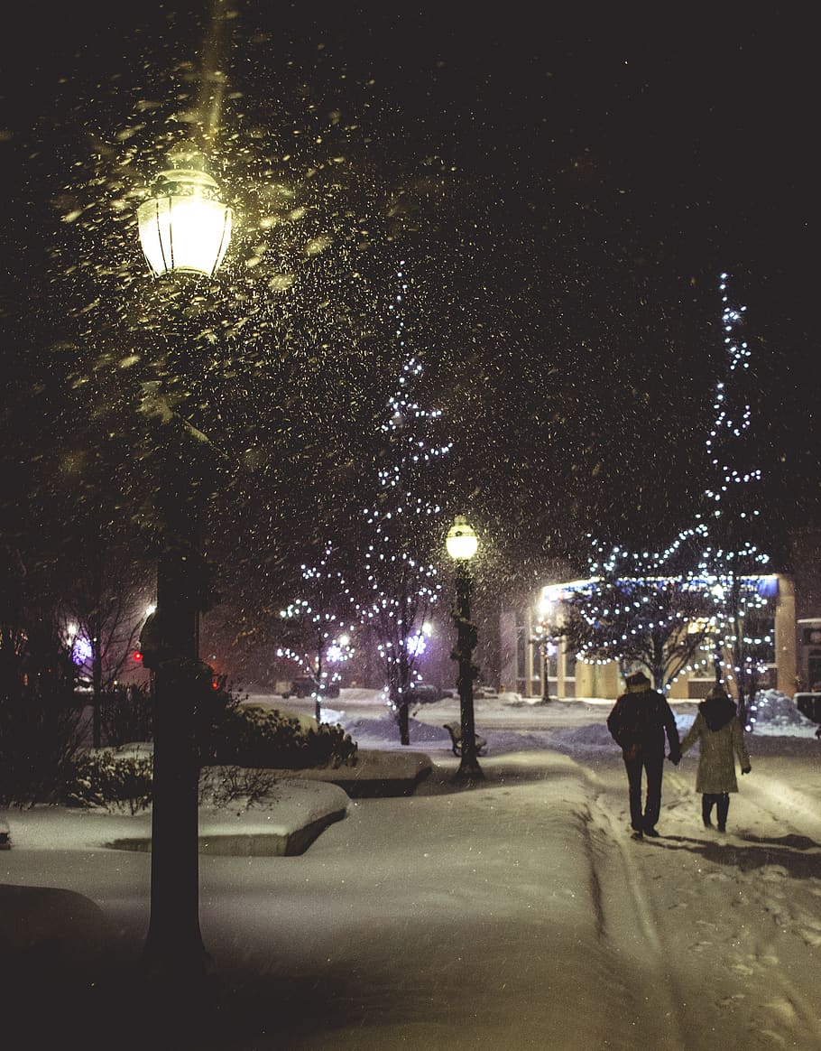 Canadà, goderich, llum, arbres, llums de Nadal, nit, de la mà, parella, caminar, neu, il·luminat, llum del carrer, carrer, equips d’il·luminació, ciutat, persones reals, temperatura de fred, hivern, arbre, naturalesa, estils de vida, el camí a seguir, direcció, grup de persones, planta, gent, a l'aire lliure, nevar, electricitat, 4K