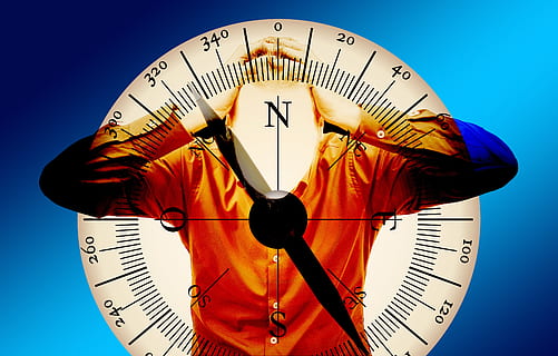 face, compass, disoriented, orientation, disordered, aimless, confused, directionless, chaotic, disturbed, unsystematic, haphazard, disbanded, headless, mess, distracted, dazed, exhausted, matt, limp, amitava saha, weak, time, clock, number, clock face, blue, no people, deadline, accuracy, colored background, roman numeral, close-up, sky, minute hand, equipment, red, instrument of measurement, costume, orange color, blue background, 4K, CC0, public domain, royalty free