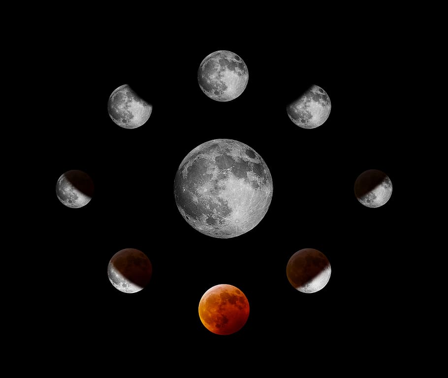 roșu, gri, luni, astronomie, lună, spaţiu, cer, nici o persoana, noapte, lună plină, Fundal negru, studio shot, eclipsă, natură, fenomen natural, ştiinţă, culoare portocalie, scenice - natura, elimina, luna, cerc, frumusețe în natură, compozit digital, lună planetară, lumina lunii, 2K