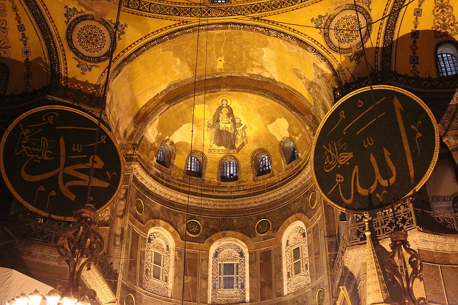 arquitectura, edifici, absis, torre, Torre del Rellotge, st. sophia a la nit, gall dindi, Istanbul, Església, Déu, mosaics, profeta, st. sophia, ayasofya, verge es casa, per la nit, altar, arquejat, arc, cúpula, estructura construïda, art i artesania, a l'interior, el passat, història, cap gent, vista d’angle baix, artesania, destinacions de viatge, creativitat, creença, religió, espiritualitat, patró, sostre, lloc de culte, mural, ornamentat, arquitectura i art, 5K