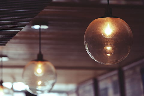 lights, bulb, lighting, decor, illuminated, hanging, light bulb, lighting equipment, focus on foreground, indoors, no people, electricity, sphere, close-up, filament, glowing, light, ceiling, reflection, light - natural phenomenon, glass - material, electric light, transparent, electric lamp, 5K, CC0, public domain, royalty free
