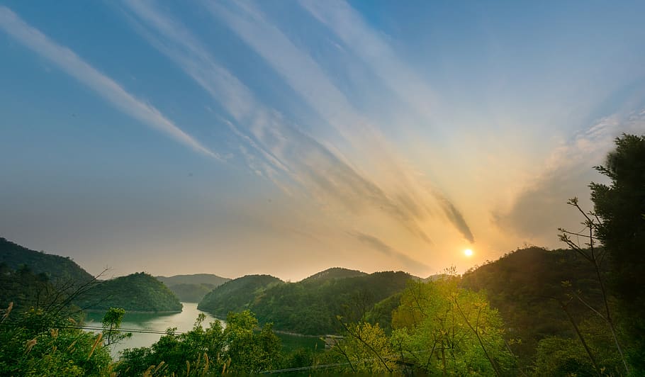 posta de sol, muntanya, núvol, llac, guiyang, embassament aha, escenics - natura, bellesa a la natura, cel, escena tranquil·la, tranquil·litat, arbre, planta, núvol - cel, escena no urbana, aigua, naturalesa, idíl·lic, cap gent, medi ambient, a l'aire lliure, paisatge, Serra, 8K