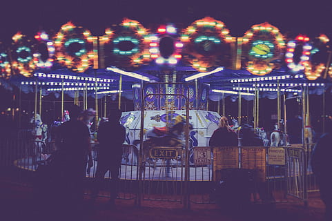 circus, night, date, lights, carnival, fun, merry go round, neonbrand, amusement park, amusement park ride, illuminated, group of people, carousel, arts culture and entertainment, leisure activity, men, real people, women, adult, outdoors, crowd, lifestyles, people, built structure, architecture, group, lighting equipment, nightlife, 5K, CC0, public domain, royalty free