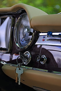 transport, car, engine, technology, steel, speed, equipment, vehicle, machine, old, old timer, control panel, government, steering wheel, antique, classic, retro, key, mode of transportation, motor vehicle, land vehicle, transportation, close-up, retro styled, vehicle interior, vintage car, day, car interior, no people, windshield, dashboard, glass - material, outdoors, speedometer, chrome, 5K, CC0, public domain, royalty free