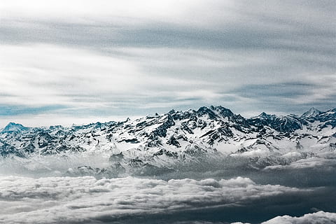 snow capped mountains, clouds, cloudy, cold, dawn, daylight, fair weather, fog, foggy, frost, frosty, frozen, glacier, high, hike, ice, landscape, mountain peak, mountain range, mountains, nature, no person, scenic, sky, snow, snow capped, summit, wallpaper, weather, winter, cloud - sky, beauty in nature, cold temperature, scenics - nature, mountain, environment, tranquil scene, tranquility, snowcapped mountain, no people, day, non-urban scene, white color, outdoors, 4K, CC0, public domain, royalty free