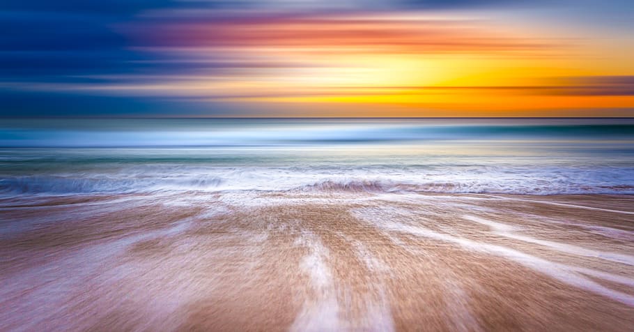 posta de sol, cel, aigua, onades, oceà, mar, horitzó, Costa, núvol, vista, platja, Riba, sorra, moviment, horitzó sobre l’aigua, moviment borrós, escenics - natura, terra, núvol - cel, bellesa a la natura, naturalesa, exposició llarga, esport, onada, esport aquàtic, surf, paisatge marí, a l'aire lliure, 2K