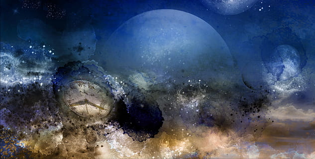 relativitat, temps, rellotge, naturalesa, lunar, espai, gràfic, editar, nit, compost digital, cap gent, aigua, estrella - espai, planeta - espai, astronomia, mar, tecnologia, planeta terra, blau, cel, globus: objecte creat per l'home, fons, imatge composta, a l'aire lliure, resum, vista per satèl·lit, 2K, CC0, domini públic, lliure de regalies