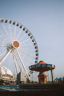 ruota panoramica, Parco divertimenti, molo della marina, veicolo, barca, mezzi di trasporto, Chicago, stati Uniti, ruota, giro di divertimenti, Parco a tema, Esplorare, giro, ruota girevole, circo, macchina, ha parlato, ruota in lega, pianta, aloe, giro del parco dei divertimenti, cielo, cultura artistica e intrattenimento, cielo sereno, struttura costruita, architettura, giorno, natura, nessuno, esterno dell'edificio, carnevale, all'aperto, attività di svago, cerchio, destinazioni di viaggio, Inquadratura dal basso, viaggio, forma geometrica, area fieristica, 5K, CC0, dominio pubblico, privo di copyright