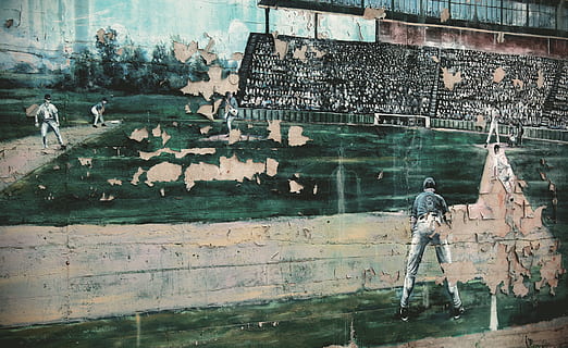 baseball, parete, rustico, vecchio, dipingere, pittura, palla, sport, gioco, giocatore, sfondo, Aggiungi testo, architettura, struttura costruita, caratteristica della parete, acqua, arte e artigianato, esterno dell'edificio, giorno, creatività, rappresentazione umana, riflessione, natura, persone, costruzione, fauna selvatica, lunghezza intera, somiglianza maschile, rappresentazione, 5K, CC0, dominio pubblico, privo di copyright