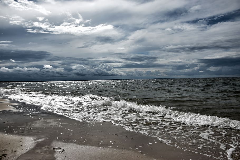 kysten, hvid, skyer, strand, kyst, daggry, dramatisk, energi, Europa, horisont, landskab, lys, natur, ocean, Polen, sand, hav, Hav skum, marinemaleri, storm, solnedgang, surf, vand, bølger, vind, jord, himmel, sky - himmel, skønhed i naturen, bevægelse, bølge, scenics - natur, vandsport, surfing, sport, horisont over vand, ro, udendørs, magt i naturen, 5K