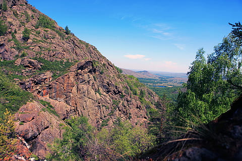 mountain, path, rock, high, stones, outdoor, meadow, nobody, natural, travel, day, european, rocky, top, blue, nature, tranquil, vacation, russia, landscape, beauty in nature, scenics - nature, sky, environment, tranquil scene, tranquility, plant, tree, non-urban scene, no people, rock - object, idyllic, land, solid, mountain range, outdoors, formation, 4K, CC0, public domain, royalty free