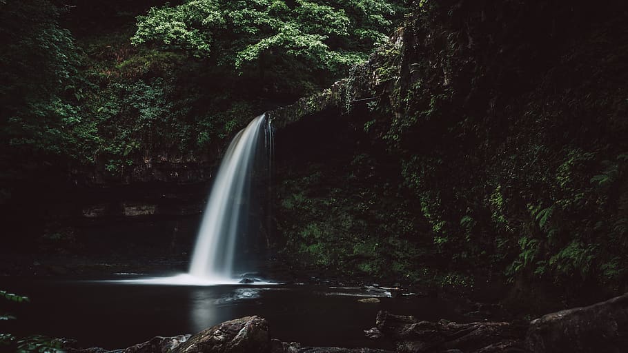 cascades dins de la cova, naturalesa, bosc, flora, arbre, selva tropical, planta, terra, a l'aire lliure, vegetació, cascada, brecon, brecon beacons, Regne Unit, jungla, Font, aigua, paisatge, exposició llarga, canviant d'humor, natura de la natura, aigua que flueix, escenics - natura, moviment, bellesa a la natura, moviment borrós, rock, cap gent, rock - object, medi ambient, creixement, esquitxades, poder a la natura, que flueix, caient aigua, 4K