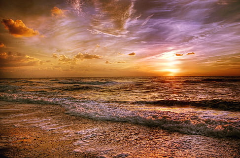 Meereswasser, Sonnenuntergang, Strand, Wolken, Wolken bilden sich, wolkig, Dämmerung, Himmel, Landschaft, Natur, Ozean, Orange, draußen, Sand, Meer, seelandschaft, Sonnenstrahl, Sonnenlicht, Wasser, Wellen, Horizont über Wasser, Szenen - Natur, Horizont, wolke - himmel, Land, Schönheit in der Natur, Welle, Ruhe, Bewegung, ruhige Szene, Wassersport, Umgebung, keine Leute, Sonne, 2K, CC0, gemeinfrei, lizenzfrei