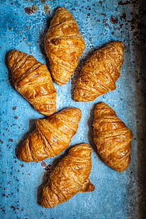 six baked breads, food, food and drink, freshness, no people, directly above, bread, indoors, baked, close-up, healthy eating, wellbeing, high angle view, blue, loaf of bread, still life, bakery, french food, flour, homemade, brown, baked pastry item, breakfast, 5K, CC0, public domain, royalty free