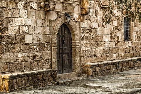 architettura, vecchio, pietra, parete, antico, cancello, Chiesa, monastero, ayia napa, Cipro, struttura costruita, arco, esterno dell'edificio, storia, il passato, costruzione, Entrata, porta, giorno, nessuno, muro di pietra, caratteristica della parete, chiuso, all'aperto, luogo di culto, religione, 5K, CC0, dominio pubblico, privo di copyright