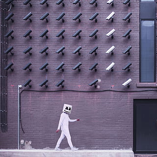 building, wall, structure, cctv, security, camera, window, people, white, clothing, attire, walking, costume, full length, one person, architecture, building exterior, standing, real people, built structure, day, women, outdoors, childhood, child, casual clothing, wall - building feature, leisure activity, adult, side view, pink color, 2K, CC0, public domain, royalty free