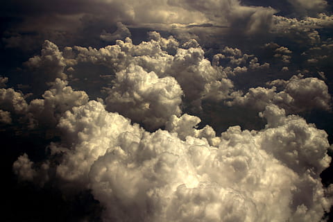 cloud, sky, height, fluffy, the atmosphere, plane, view, cloud - sky, beauty in nature, scenics - nature, cloudscape, no people, nature, outdoors, backgrounds, tranquility, day, dramatic sky, overcast, tranquil scene, storm, idyllic, atmosphere, storm cloud, environment, ominous, meteorology, softness, 4K, CC0, public domain, royalty free