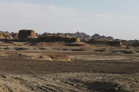 desert, drought, desolate, sky, rock, landscape, nature, tranquil scene, environment, land, rock formation, rock - object, tranquility, scenics - nature, beauty in nature, solid, non-urban scene, day, no people, physical geography, outdoors, geology, clear sky, climate, arid climate, eroded, formation, 4K, CC0, public domain, royalty free
