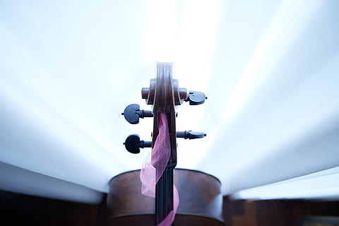 violoncel, una persona, cultura i entreteniment artístic, vista d’angle baix, dia, música, persones reals, instrument musical, llum solar, instrument de corda, naturalesa, persona irreconeixible, part del cos humà, activitat d'oci, a l'aire lliure, equipament musical, cel, estils de vida, creu, secció baixa, 5K, CC0, domini públic, lliure de regalies