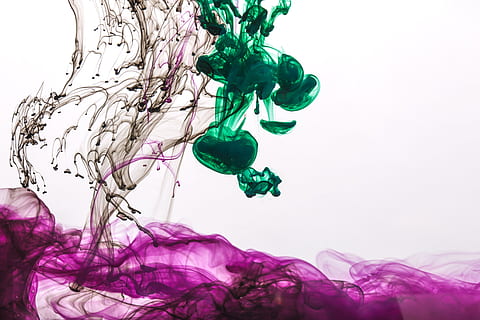 purple, ink, green, black, drops, photo, Backgrounds, Textures, Abstract, Creative, studio shot, white background, motion, green color, no people, nature, indoors, water, close-up, multi colored, pattern, creativity, swirl, celebration, freshness, pink color, copy space, pollution, 4K, CC0, public domain, royalty free