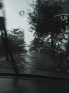 rain, windshield, wind, shield, car, inside, rainy, day, raindy day, gloomy, wet, water, real people, one person, glass - material, full length, transportation, window, drop, monsoon, rainy season, lifestyles, mode of transportation, vehicle interior, walking, transparent, raindrop, outdoors, 2K, CC0, public domain, royalty free