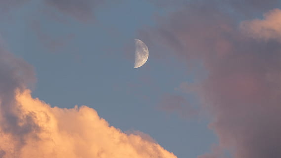 Canada, Canmore, cielo, nuvola - cielo, Luna, spazio, bellezza nella natura, astronomia, Inquadratura dal basso, scenics - natura, la tranquillità, notte, nessuno, natura, scena tranquilla, all'aperto, mezza luna, luna planetaria, idilliaco, sfondi, fenomeno naturale, astrologia, 4K, CC0, dominio pubblico, privo di copyright