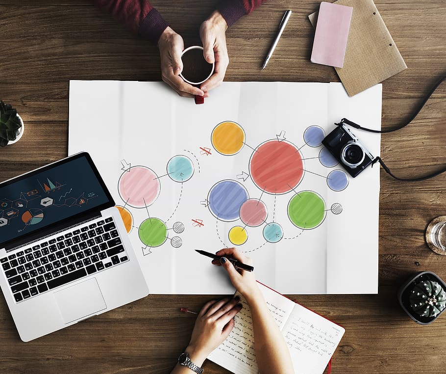 dona, dibuix, colorit, cercles, càmera, cafè, composició, dades, escriptori, diagrama, direcció, document, electrònica, mans, a l'interior, Internet, portàtil, quadern, oficina, paperassa, bolígraf, habitació, tecnologia, vista superior, taula de fusta, treballar, treball, lloc de treball, espai de treball, taula, persones reals, mà humana, part del cos humà, una persona, vista d’angle alt, material de fusta, directament a sobre, mà, adult, ordinador, estils de vida, dones, paper, comunicació, celebració, tecnologia sense fils, multicolor, dit, part del cos, usant portàtil, 4K