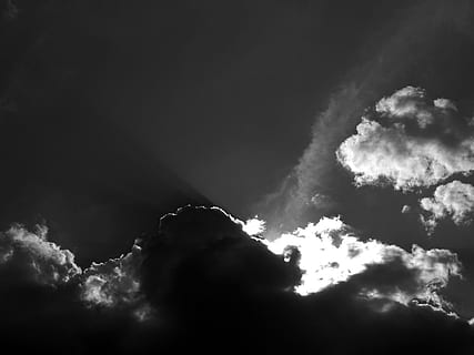 black, white, image, clouds, calamity, dark, light, meteorology, outdoors, rain, sky, storm, sunbeam, sunlight, sunset, weather, cloud - sky, beauty in nature, low angle view, scenics - nature, no people, nature, tranquility, copy space, tranquil scene, day, cloudscape, idyllic, backgrounds, environment, ominous, 5K, CC0, public domain, royalty free