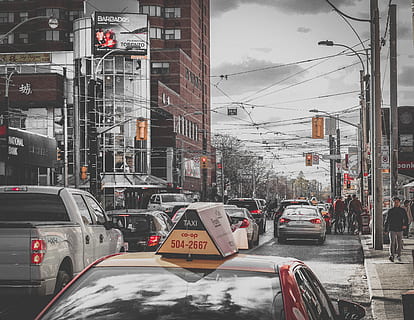 vehicles on road, car, vehicle, automobile, transportation, canada, toronto, city, street, road, urban, building, light, traffic, busy, intersection, suv, town, downtown, streetphotography, explore, mode of transportation, motor vehicle, architecture, land vehicle, building exterior, sign, built structure, communication, text, cable, incidental people, winter, day, electricity, outdoors, 4K, CC0, public domain, royalty free