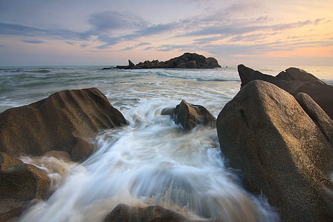 fließend, Fluss, Meeresstrom, Strand, Wolken, Dämmerung, Bewegung, Ozean, Felsen, Meer, seelandschaft, Himmel, Sonnenuntergang, Zeitraffer, Wasser, Wellen, Szenen - Natur, Rock, Schönheit in der Natur, solide, Rock - Objekt, Land, wolke - himmel, Horizont über Wasser, idyllisch, ruhige Szene, Natur, Horizont, Ruhe, keine Leute, 1080P, CC0, gemeinfrei, lizenzfrei