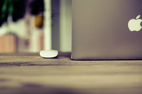 macbook, laptop, computer, technology, business, office, desk, mouse, selective focus, table, indoors, close-up, no people, day, surface level, wood - material, wall - building feature, defocused, wall, architecture, illuminated, copy space, light, 5K, CC0, public domain, royalty free