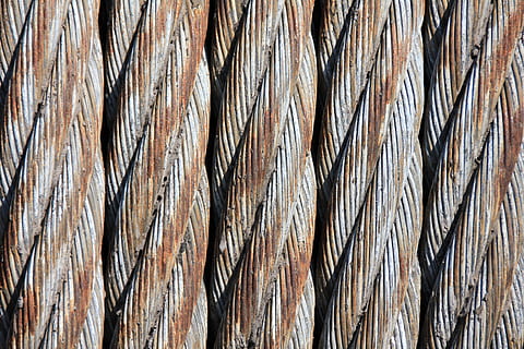 grey, 5, braided, metal, industry, lines and curves, oxidation, pattern, row, rust, spiral, steel cables, texture, wire, backgrounds, full frame, brown, textured, no people, close-up, rope, large group of objects, day, wood - material, outdoors, directly above, connection, abundance, weathered, built structure, business, rusty, 5K, CC0, public domain, royalty free